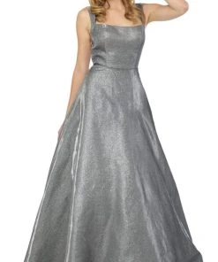 Nox Anabel - C240 Glimmering Square Neck Strappy Back A-Line Gown Formal Gowns