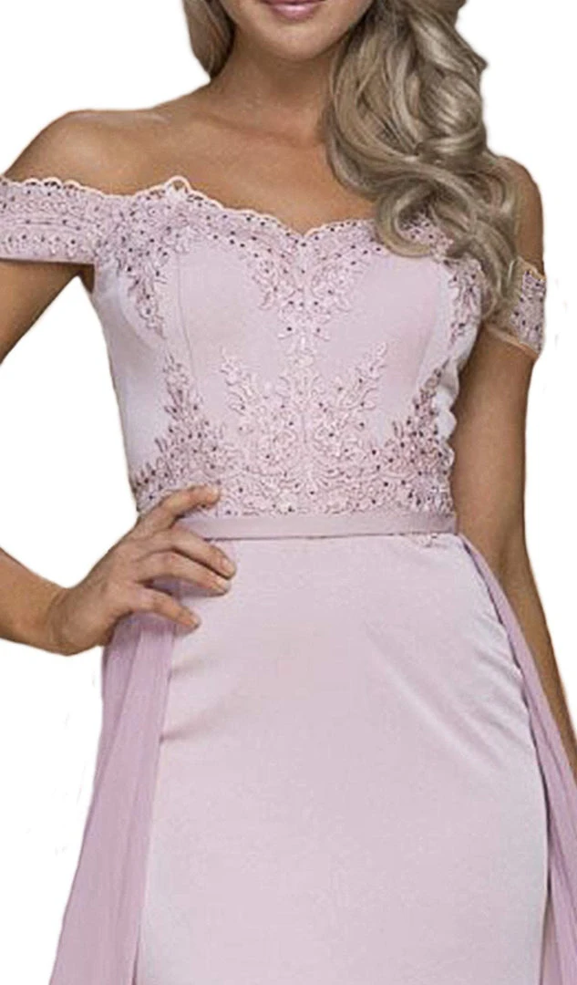 Nox Anabel - E014 Embellished Off-Shoulder Sheath Dress Formal Gowns 8 Nox Anabel - E014 Embellished Off-Shoulder Sheath Dress Formal Gowns