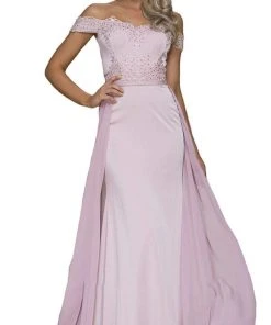 Nox Anabel - E014 Embellished Off-Shoulder Sheath Dress Formal Gowns 12 Nox Anabel - E014 Embellished Off-Shoulder Sheath Dress Formal Gowns