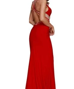 Formal Gowns Nox Anabel - E037 Deep V-Neck Racerback Sheath Evening Gown 11 Formal Gowns Nox Anabel - E037 Deep V-Neck Racerback Sheath Evening Gown