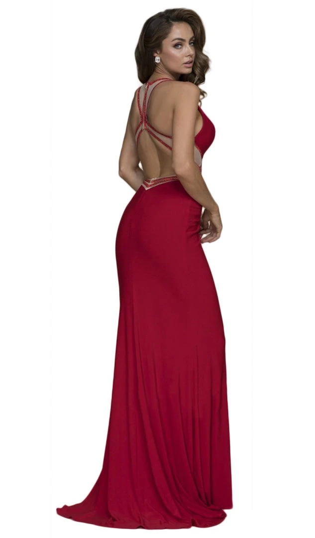 Formal Gowns Nox Anabel - E037 Deep V-Neck Racerback Sheath Evening Gown 6 Formal Gowns Nox Anabel - E037 Deep V-Neck Racerback Sheath Evening Gown