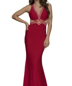 Formal Gowns Nox Anabel - E037 Deep V-Neck Racerback Sheath Evening Gown 14 Formal Gowns Nox Anabel - E037 Deep V-Neck Racerback Sheath Evening Gown