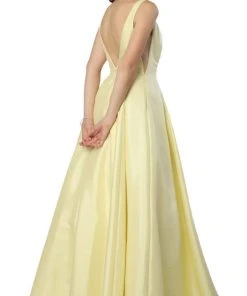 Nox Anabel - E156 Sleeveless Illusion Panel V Neck A-Line Gown Formal Gowns