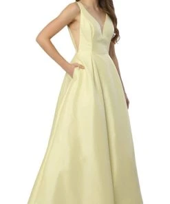 Nox Anabel - E156 Sleeveless Illusion Panel V Neck A-Line Gown Formal Gowns