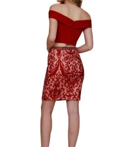 Nox Anabel - E664 Two Piece Crystal Beaded Embroidered Fitted Dress 10 Nox Anabel - E664 Two Piece Crystal Beaded Embroidered Fitted Dress