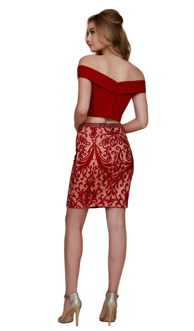 Nox Anabel - E664 Two Piece Crystal Beaded Embroidered Fitted Dress 5 Nox Anabel - E664 Two Piece Crystal Beaded Embroidered Fitted Dress