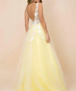 Nox Anabel - F339 Floral Appliqued Illusion Bodice A-Line Tulle Gown Formal Gowns