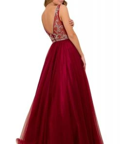 Formal Gowns Nox Anabel - G087 Jeweled Lattice Bodice A-Line Gown