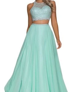 Formal Gowns Nox Anabel - G095 Two Piece Beaded Halter Chiffon A-line Dress