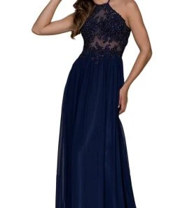 Formal Gowns Nox Anabel - G096 Beaded Lace Halter Chiffon A-line Dress