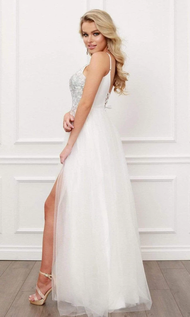 Formal Gowns Nox Anabel - G445 V Neck A-Line Dress With Side Slit 5 Formal Gowns Nox Anabel - G445 V Neck A-Line Dress With Side Slit