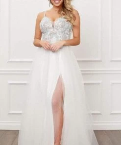 Formal Gowns Nox Anabel - G445 V Neck A-Line Dress With Side Slit 7 Formal Gowns Nox Anabel - G445 V Neck A-Line Dress With Side Slit