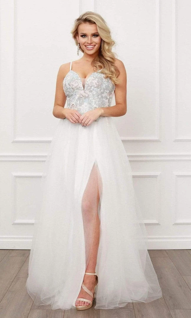 Formal Gowns Nox Anabel - G445 V Neck A-Line Dress With Side Slit 4 Formal Gowns Nox Anabel - G445 V Neck A-Line Dress With Side Slit