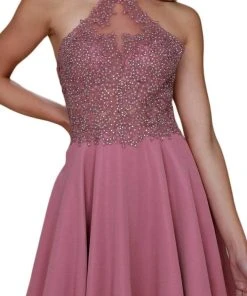 Nox Anabel - G657 Applique Halter Neck A-line Dress