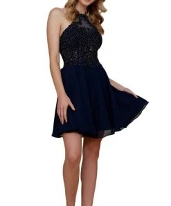 Nox Anabel - G657 Applique Halter Neck A-line Dress