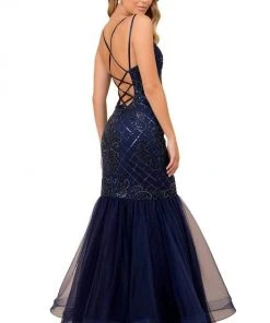 Nox Anabel - H399 Crisscross Back Beaded Trumpet Gown 7 Nox Anabel - H399 Crisscross Back Beaded Trumpet Gown