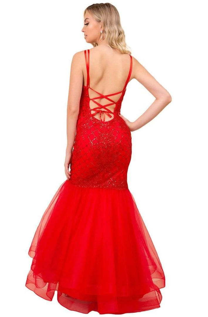 Nox Anabel - H399 Crisscross Back Beaded Trumpet Gown 6 Nox Anabel - H399 Crisscross Back Beaded Trumpet Gown