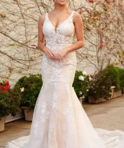 Formal Gowns Nox Anabel - H493 V Neck Open Back Wedding Dress