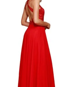 Nox Anabel - J117 Embroidered Halter Chiffon A-line Dress