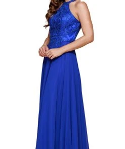 Nox Anabel - J117 Embroidered Halter Chiffon A-line Dress