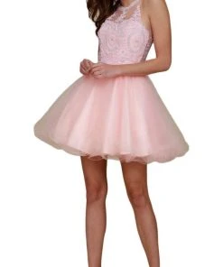 Cocktail Dresses Nox Anabel - Jewel Lace Applique A-Line Cocktail Dress B652