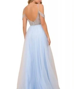 Formal Gowns Nox Anabel - L342 Bejeweled Bodice Cold Shoulder Long Gown