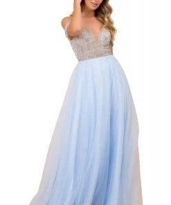 Formal Gowns Nox Anabel - L342 Bejeweled Bodice Cold Shoulder Long Gown