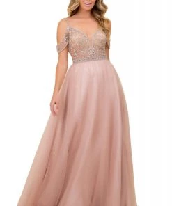 Formal Gowns Nox Anabel - L342 Bejeweled Bodice Cold Shoulder Long Gown