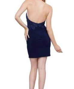 Cocktail Dresses Nox Anabel - Lace Appliqued High Halter Illusion Dress 6309 - 2 Pcs Navy Blue In Sizes M And L Available 5 Cocktail Dresses Nox Anabel - Lace Appliqued High Halter Illusion Dress 6309 - 2 Pcs Navy Blue In Sizes M And L Available