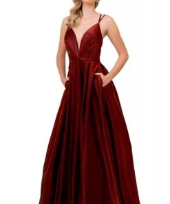 Formal Gowns Nox Anabel - M412 Pleated Plunging Bodice A-Line Dress