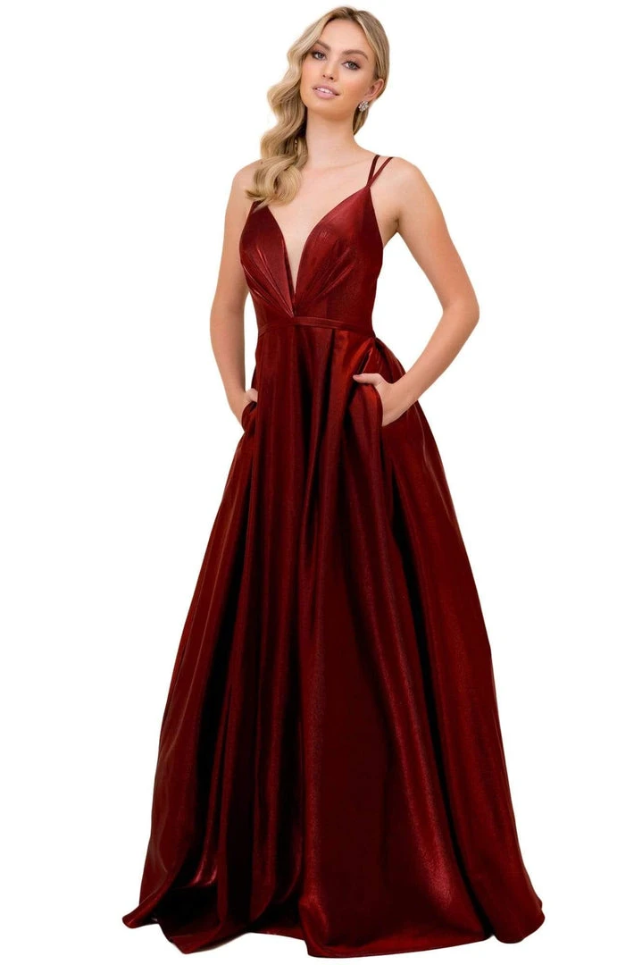 Formal Gowns Nox Anabel - M412 Pleated Plunging Bodice A-Line Dress 3 Formal Gowns Nox Anabel - M412 Pleated Plunging Bodice A-Line Dress