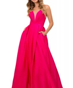 Formal Gowns Nox Anabel - M412 Pleated Plunging Bodice A-Line Dress 8 Formal Gowns Nox Anabel - M412 Pleated Plunging Bodice A-Line Dress