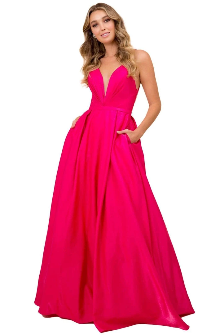 Formal Gowns Nox Anabel - M412 Pleated Plunging Bodice A-Line Dress 5 Formal Gowns Nox Anabel - M412 Pleated Plunging Bodice A-Line Dress