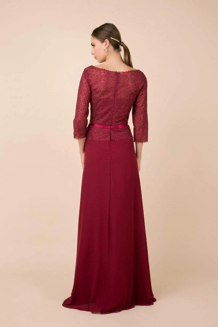 Nox Anabel - M520 Lace Quarter Length Sleeve Bateau A-line Dress Formal Gowns 4 Nox Anabel - M520 Lace Quarter Length Sleeve Bateau A-line Dress Formal Gowns