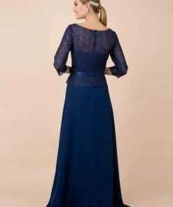 Nox Anabel - M520 Lace Quarter Length Sleeve Bateau A-line Dress Formal Gowns 13 Nox Anabel - M520 Lace Quarter Length Sleeve Bateau A-line Dress Formal Gowns