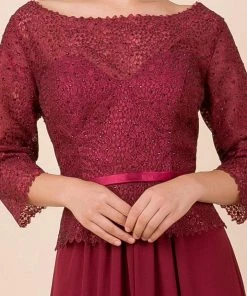 Nox Anabel - M520 Lace Quarter Length Sleeve Bateau A-line Dress Formal Gowns 11 Nox Anabel - M520 Lace Quarter Length Sleeve Bateau A-line Dress Formal Gowns