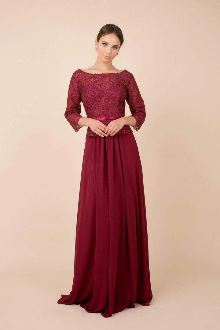 Nox Anabel - M520 Lace Quarter Length Sleeve Bateau A-line Dress Formal Gowns 3 Nox Anabel - M520 Lace Quarter Length Sleeve Bateau A-line Dress Formal Gowns