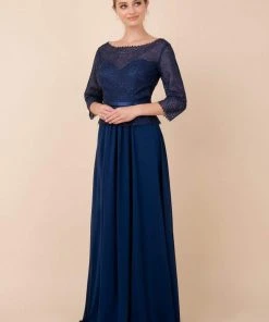 Nox Anabel - M520 Lace Quarter Length Sleeve Bateau A-line Dress Formal Gowns 12 Nox Anabel - M520 Lace Quarter Length Sleeve Bateau A-line Dress Formal Gowns