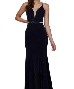 Formal Gowns Nox Anabel - N160 Plunging V-Neck Strappy Low Cut Gown 12 Formal Gowns Nox Anabel - N160 Plunging V-Neck Strappy Low Cut Gown