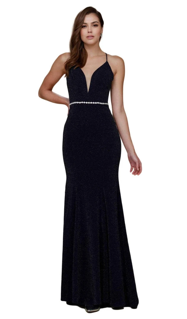 Formal Gowns Nox Anabel - N160 Plunging V-Neck Strappy Low Cut Gown 7 Formal Gowns Nox Anabel - N160 Plunging V-Neck Strappy Low Cut Gown