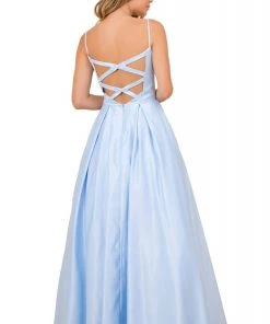 Nox Anabel - N308 Sleeveless Satin A-Line Dress With Beaded Pockets