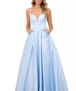 Nox Anabel - N308 Sleeveless Satin A-Line Dress With Beaded Pockets