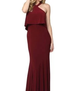 Nox Anabel - Q132 Halter Neck Trumpet Dress With Sweep Train