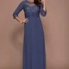 Nox Anabel - Quarter Length Sleeves Empire Long Dress 5101 - 1 Pc Steel In Size L Available Formal Gowns