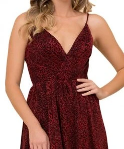 Formal Gowns Nox Anabel - R356 V Neck Animal Printed High Slit A-Line Evening Gown 11 Formal Gowns Nox Anabel - R356 V Neck Animal Printed High Slit A-Line Evening Gown