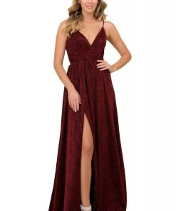 Formal Gowns Nox Anabel - R356 V Neck Animal Printed High Slit A-Line Evening Gown