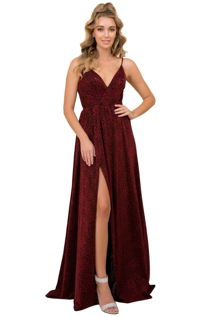 Formal Gowns Nox Anabel - R356 V Neck Animal Printed High Slit A-Line Evening Gown 3 Formal Gowns Nox Anabel - R356 V Neck Animal Printed High Slit A-Line Evening Gown