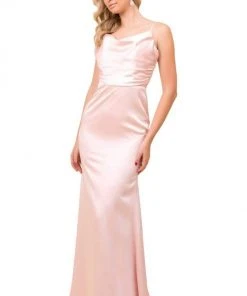 Nox Anabel - Sleeveless Cowl Neckline Sheath Satin Gown C302 - 1 Pc Blush In Size 4 Available Formal Gowns