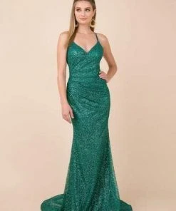 Nox Anabel - Strappy Plunging V-neck Evening Gown - 1 Pc Burgundy In Size S Available Formal Gowns