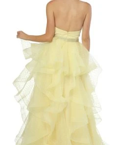 Nox Anabel - T256 Plunging Halter Dotted Lace Tiered Gown Formal Gowns